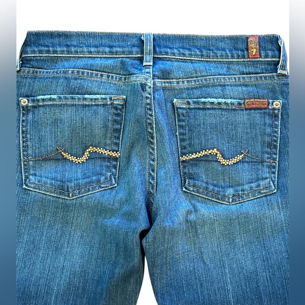 7 For All Mankind Medium Wash Bootcut Jeans Beaded Back Pockets Size 27 EUC